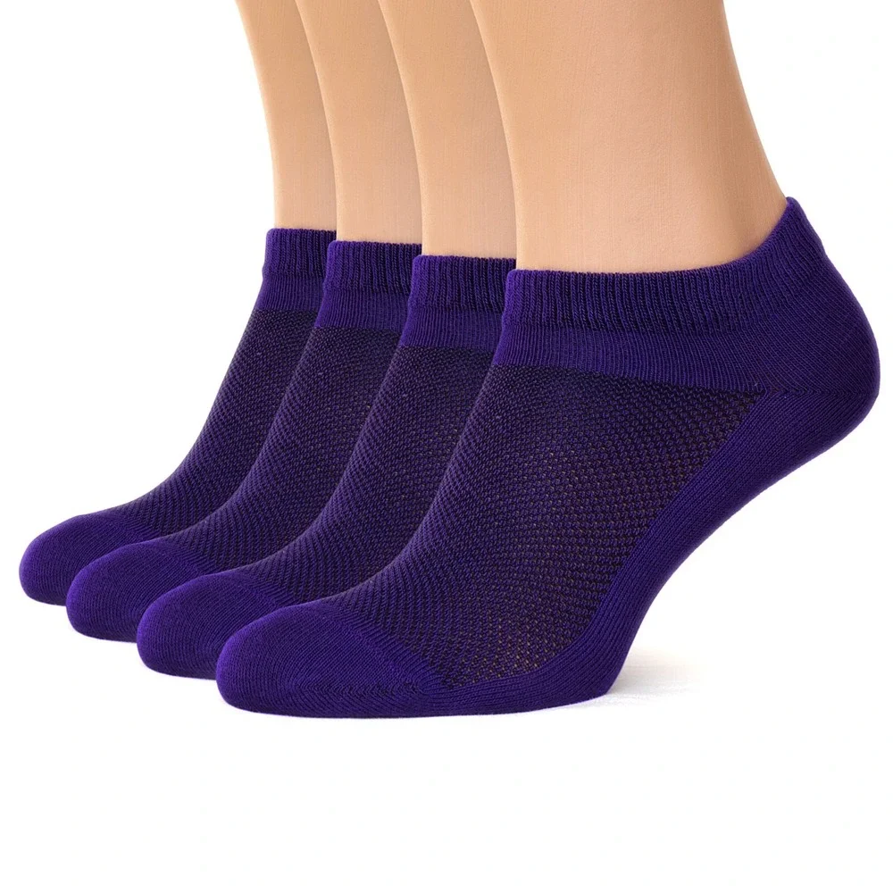 Purple Thin Breathable Cotton Low Cut Ankle Running socks for Women Men, 4 Pack